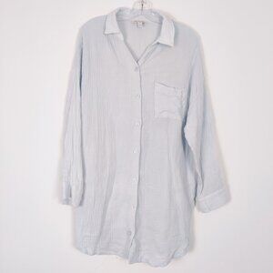 Lake&Dawn Womens Cotton Light Blue Button Down Tunic Blouse